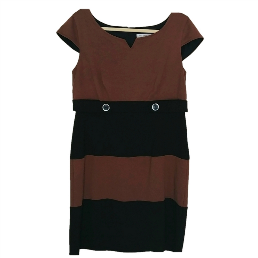 Liz Claiborne Dress Size 16 Petite Brown and‎ Black Cap Sleeve Midi